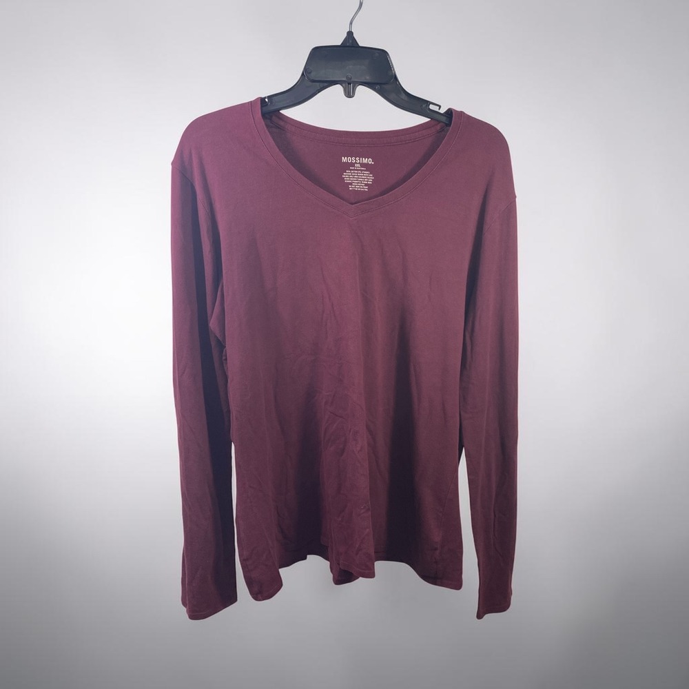 Mossimo Womens XXL Burgundy V-Neck Long Sleeve Cotton Blend Stretch Tee Shirt